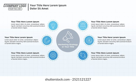 6 Options Infographic Diagram on a 16:9 Layout for Business Presentations, Management, and Evaluation.