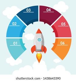 6 Options Infographic Template. 
The Rocket infographic design. Can be used for business Presentation or banner. Can put your own texts in spaces provided in infographic. Vector EPS10