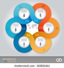 6 Options Linked Circles In Origami Style Infographics Presentation Template