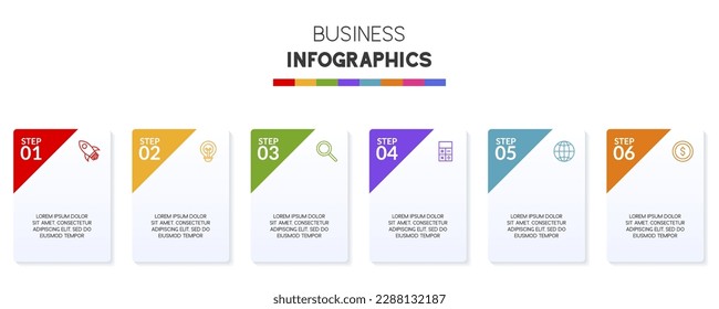 6 options or 6 steps card Infographics design template and icons. use as workflow process diagram, business data  presentation, timeline layout, milestone, banner, brochure, flow chart