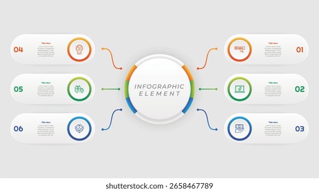 Elemento de infografía de degradado de 6 opciones o pasos. Diseño moderno y limpio para presentaciones, informes y Web