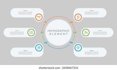 Elemento de infografía de 6 opciones o pasos con estilo plano para presentaciones, informes y Web