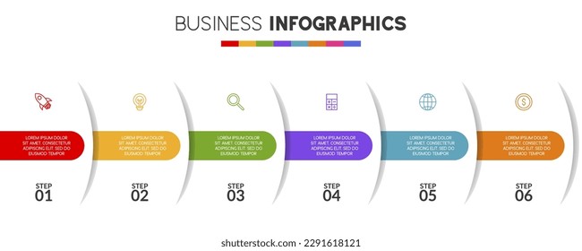 6 options or 6 steps Infographics design template and icons. use as workflow process diagram, business data  presentation, timeline layout, milestone, banner, brochure, flow chart