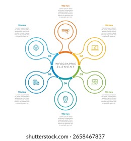 6 Options or Steps Outline Infographic Element. Modern and clean design for presentations, reports, and web
