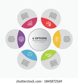 6 Opciones Infografía de Círculo vectorial . Esta infografía es ideal para cualquier tipo de presentación de negocios