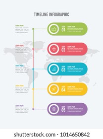 6 Options Vertical Timeline Infographic Template with Icons Vector Illustration