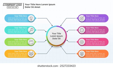 Infografía del diagrama de círculo de flujo de trabajo de 6 opciones para procesos comerciales, estrategia y marketing.	