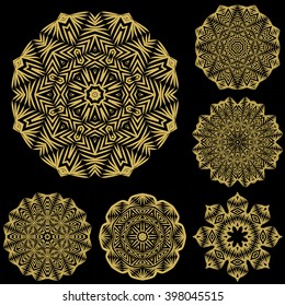 6 ornament circles on a black background