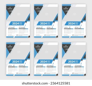 6 page Wall Calendar 2024 Modern Simple Design, Corporate Business Annual Planner Template Set.