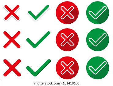 6 Pairs Of Isolated Ok And Not Ok Symbols - In Simple, Sticker And Flat Style