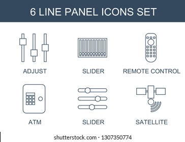 6 panel icons. Trendy panel icons white background. Included line icons such as adjust, slider, remote control, atm, satellite. panel icon for web and mobile.