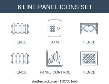 6 panel icons. Trendy panel icons white background. Included line icons such as fence, atm, panel control. icon for web and mobile.