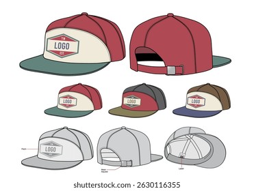 6 Panel Snapback Cap Vector Mockup With Combo Colour