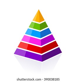 6 part layered pyramid, vector illustration isolated on white background