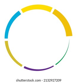 6 part, section segmented circle. Abstract dashed lines circular geometric element