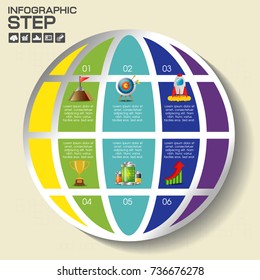 6 Parts infographic design vector and marketing icons can be used for workflow layout, diagram, report, web design. Business concept with options, steps or processes.
