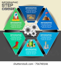 6 Parts infographic design vector and marketing icons can be used for workflow layout, diagram, report, web design. Business concept with options, steps or processes.
