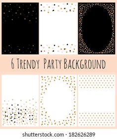 6 Party Background with Confetti in white and black.