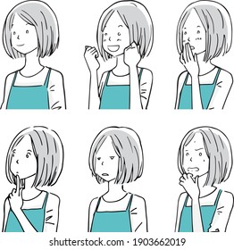 6 patterns of facial expressions of diagonally oriented women 