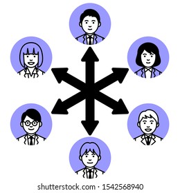 6 people connection network concept. Seamless pattern. Vector illustration.