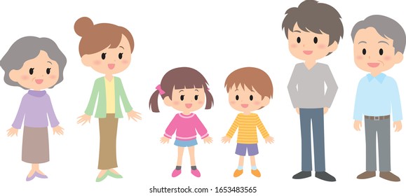 6 people family smile set