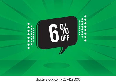 6 percent discount. Green banner with floating balloon for promotions and offers. Vector Illustration.