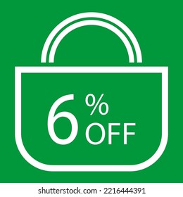 6 percent off. Green banner with shopping bag illustration.