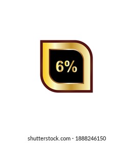 Diseño vectorial de signo de 6 por ciento con color de gradiente dorado
