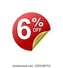 6 Percent .Special offer sale red and golden sticker tag. vector illustration