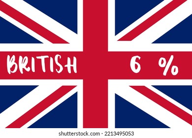 6% percentage British Color Flag. Blue, red and white color. Banner template design for social media and website. Vector modern minimalist art illustration. Rectangular shape.