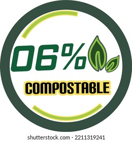 6% percentage of compostable circular vector art illustration with fantastic looking font and green black and orange colors