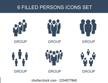 6 persons icons. Trendy persons icons white background. Included filled icons such as group. persons icon for web and mobile.