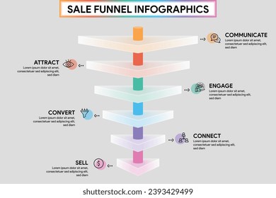 6 Phase Funnel Diagram in Glassmorphism Style. Triangle Shape with Cylinder Pipeline Infographic Template Illustration for Business Report.