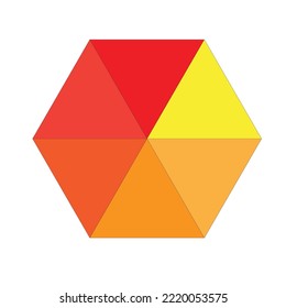 6 pieces hexagon with red , orange and yellow shades - Geometric illustration and icon 