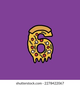 6 del alfabeto y número de la comida rápida del vector de la pizza