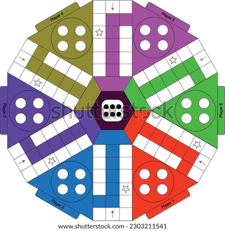 6 player Ludo game - Board game  - Indoor game activity - Ready to print Vector