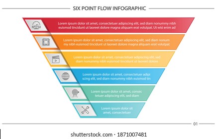 6 Point Infographic -  6 Point Process Flow - Funnel