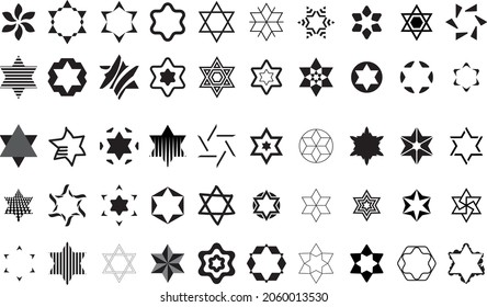 6 pointed star icon set. Six pointed stars.