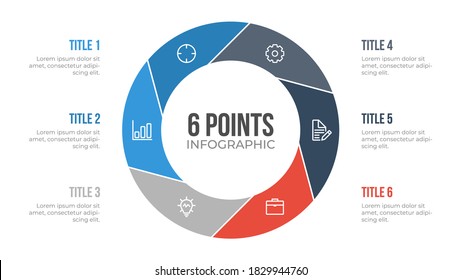 6 points circle infographic element vector, can be used for workflow, steps, options, list, processes, presentation slide, report, etc.