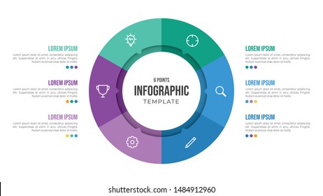 6 points circular infographic element template with icons and colorful flat style, can use for presentation slide 