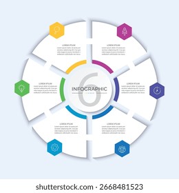 Plantilla circular del elemento de la infografía de 6 puntos con los iconos, Ilustración vectorial