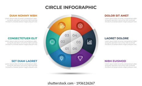 6 points infographic template with circle layout vector.