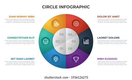 6 Points Infographic Template With Circle Layout Vector.