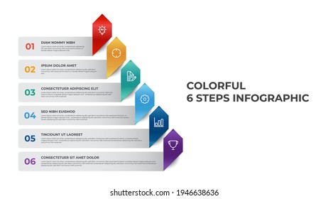 6 Points Of List Diagram, Pyramid Steps With Arrow Layout, Infographic Element Template Vector