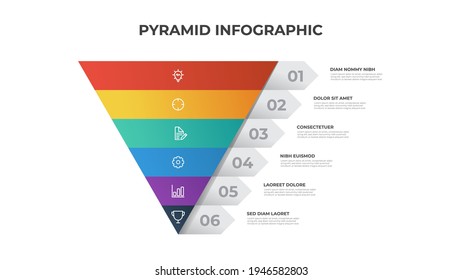 6 puntos de lista con diagrama de diseño piramidal, plantilla de elemento infográfico vector