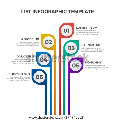 6 points of list, step diagram, infographic element template vector with colorful leaves design, can be used for presentation or social media post.