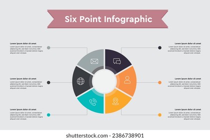 6 points, options, parts, processes, work flow steps, steps infographic element circle shaped vector. business presentation template.