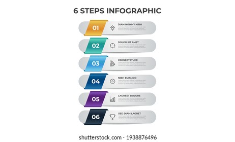 6 Stufen-Diagramm, vertikales Listenlayout, Infografik-Vorlagenvektor.