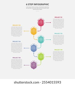 6 points template infographic outline style with 6 point step template with creative vertical content with timeline style for slide presentation vector