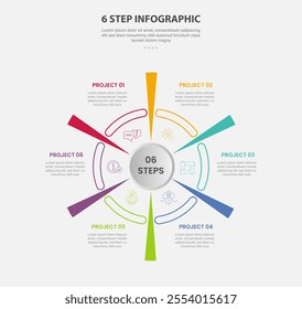 6 points template infographic outline style with 6 point step template with creative circular cycle with sharp line for slide presentation vector